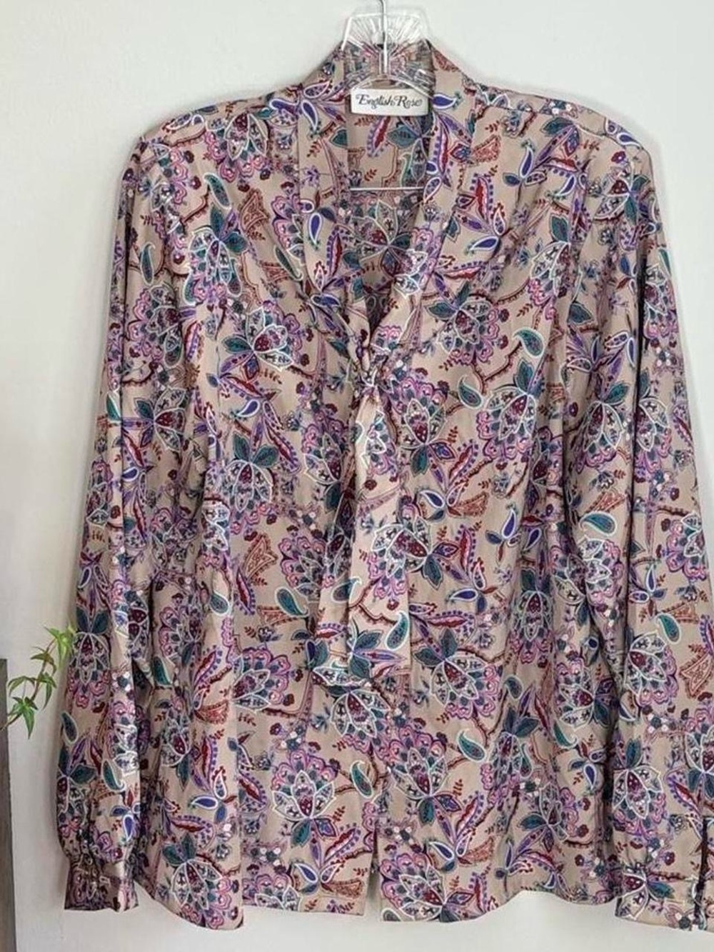 English Rose Blouse with Teal and Purple Paisley Print